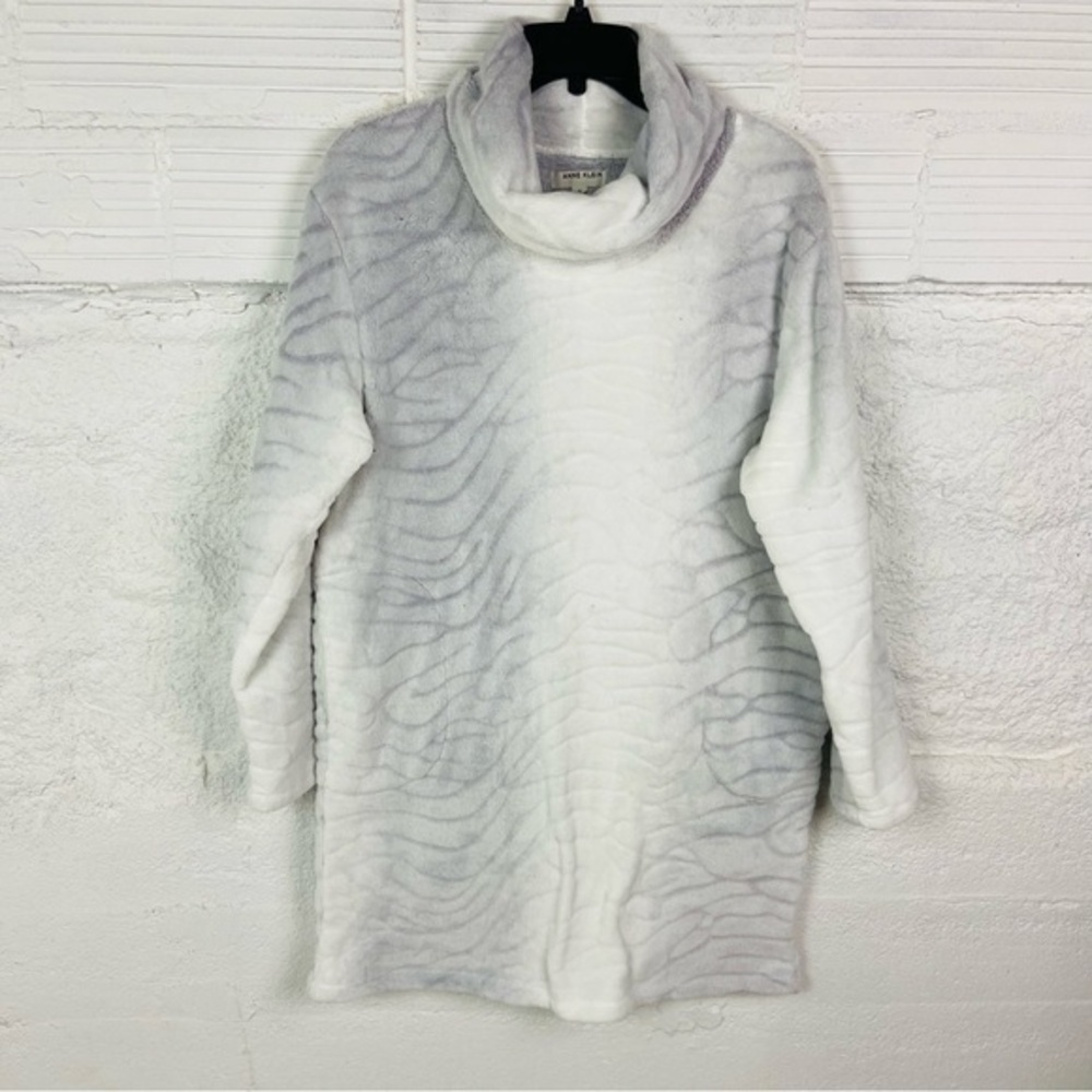 Anne Klein gray & White fully fleece comfy loungewear Cowl Neck pj dress SZ M